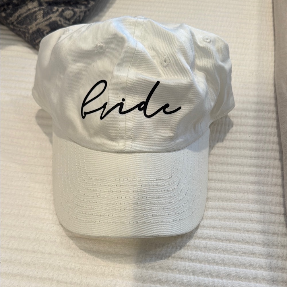White Bride Baseball Cap with Black Text